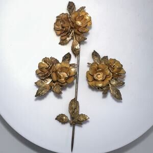 Stanley Hagler rare vintage 3D gold tone roses stick pin brooch clip on earrings